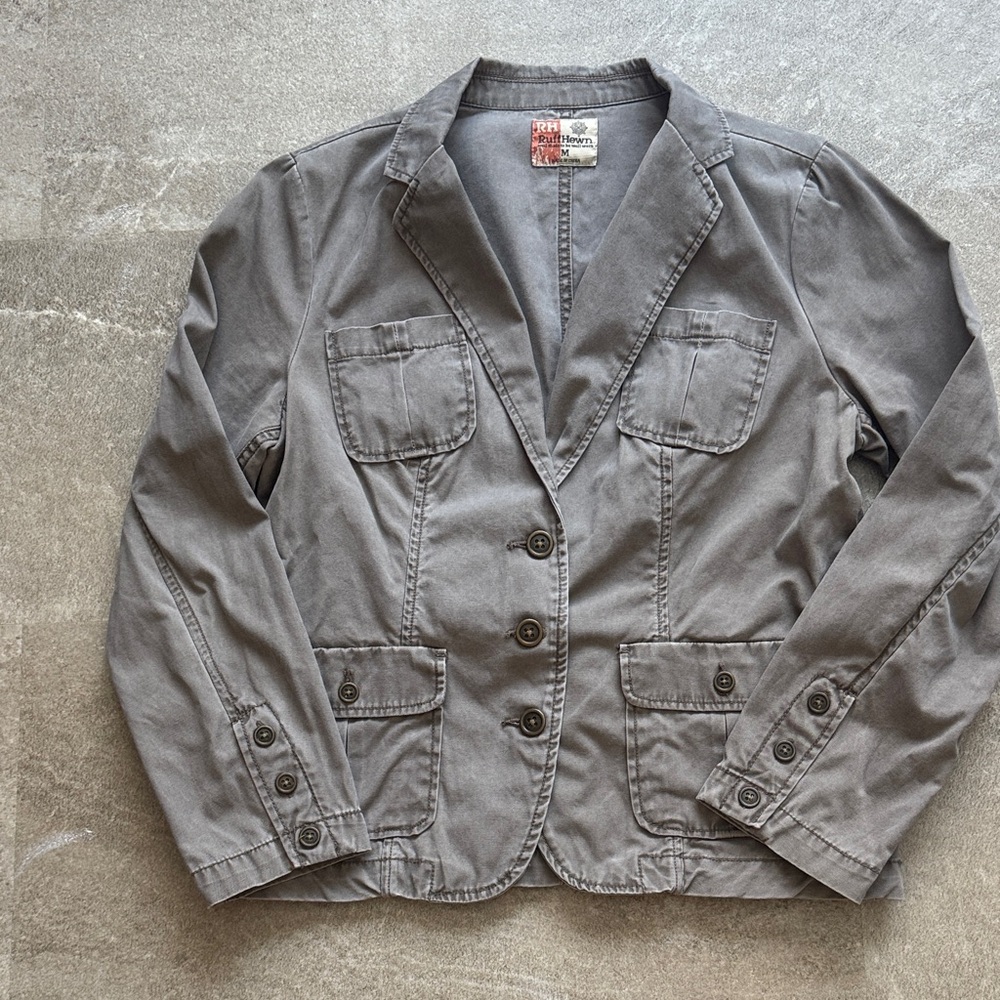 Ruff Hewn Charcoal Gray Utility Blazer Jacket - Cotton - Women's Size Medium